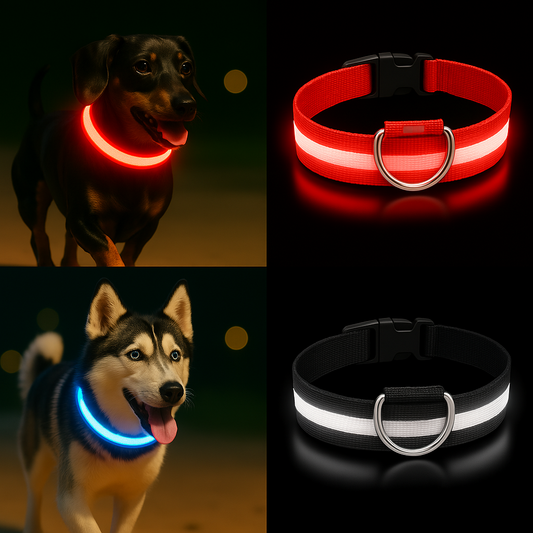 Set of 3 LED Dog Collars – Adjustable, High-Visibility Safety Lights for Night Walks