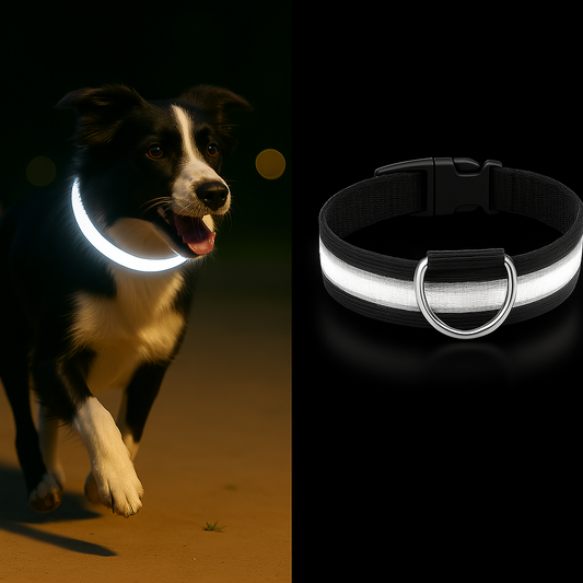 Black LED Dog Collar – Adjustable, High Visibility for Night Walks