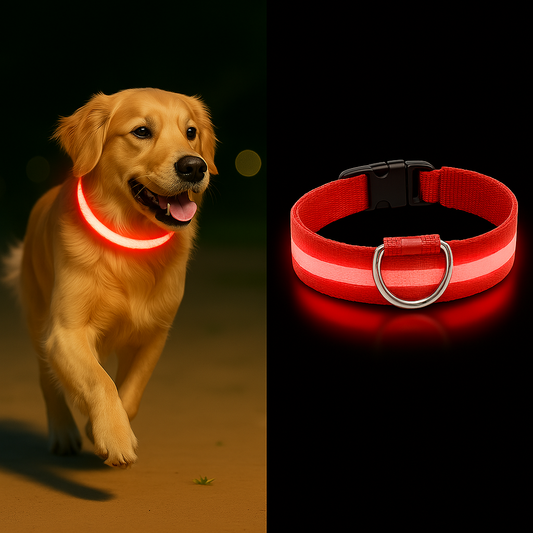 Red LED Dog Collar – Adjustable, High Visibility for Night Walks